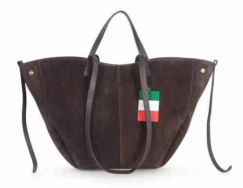 Czekoladowa zamszowa torba damska Shopper XL | BESTSELLER | Vera Pelle 