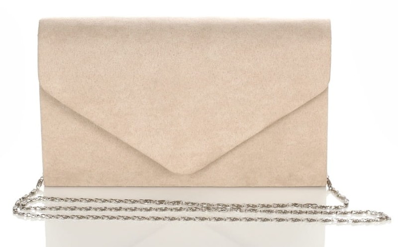 Efektowna beżowa kopertówka na łańcuszku