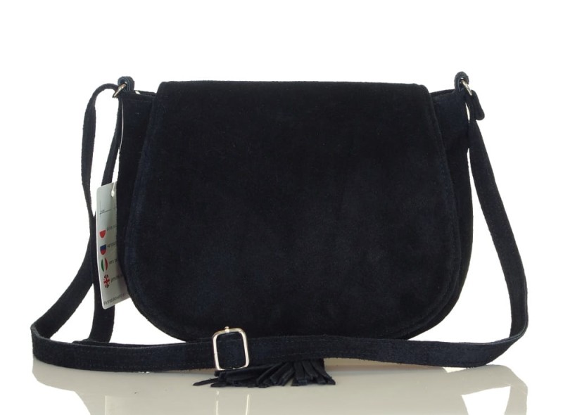 Czarna zamszowa listonoszka z frędzlem