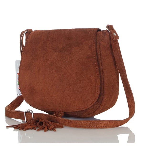 Brązowa zamszowa listonoszka z frędzlem