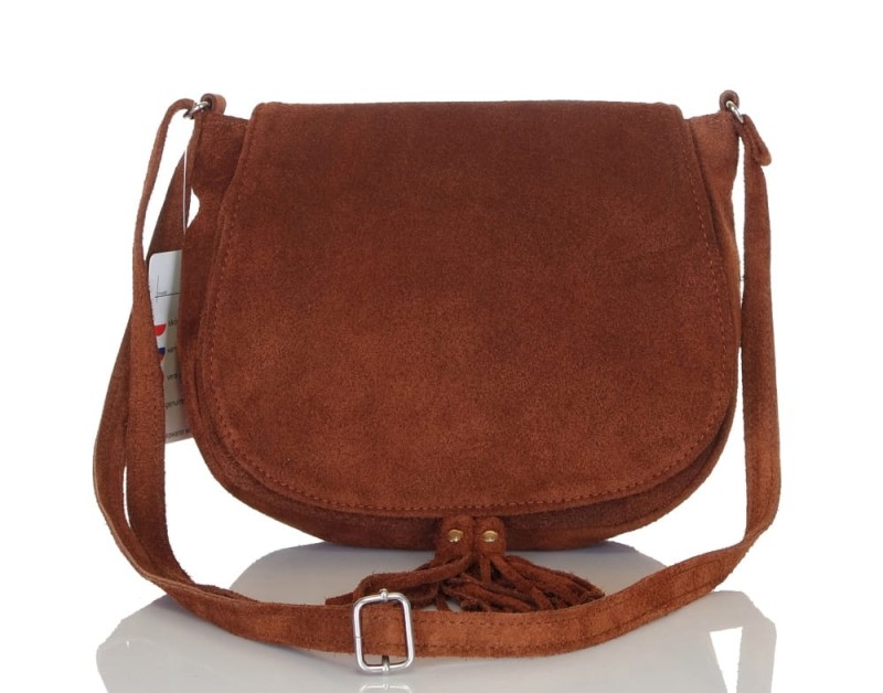 Brązowa zamszowa listonoszka z frędzlem