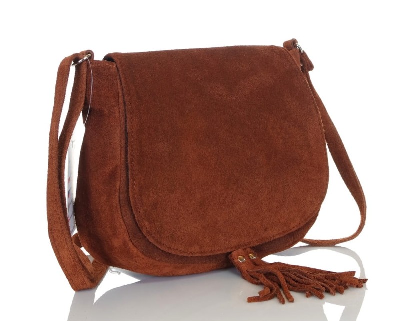 Brązowa zamszowa listonoszka z frędzlem