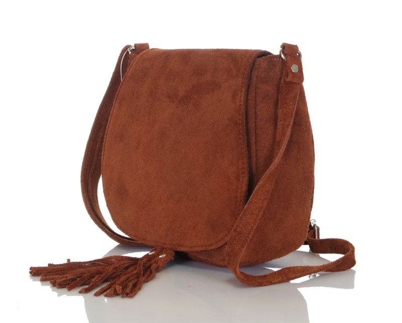 Brązowa zamszowa listonoszka z frędzlem