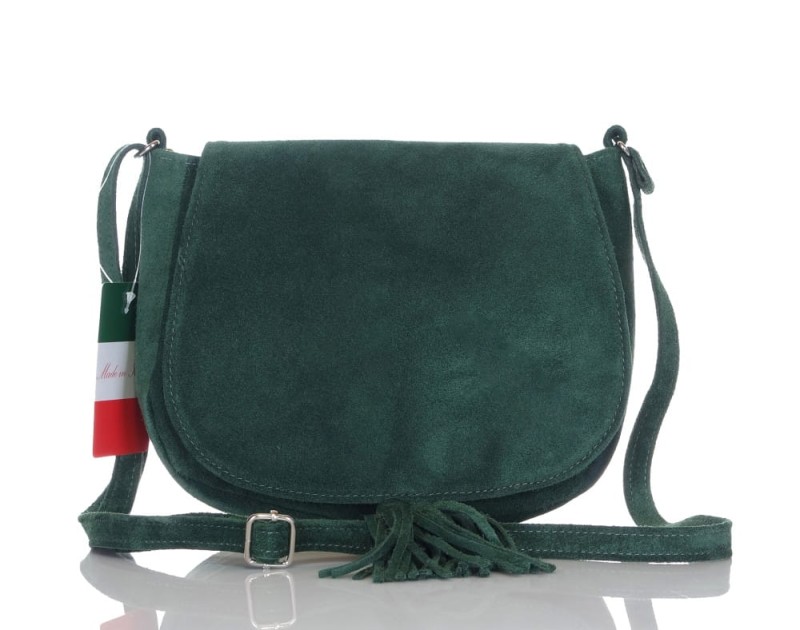 Zielona zamszowa listonoszka z frędzlem