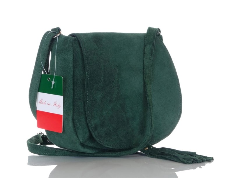 Zielona zamszowa listonoszka z frędzlem