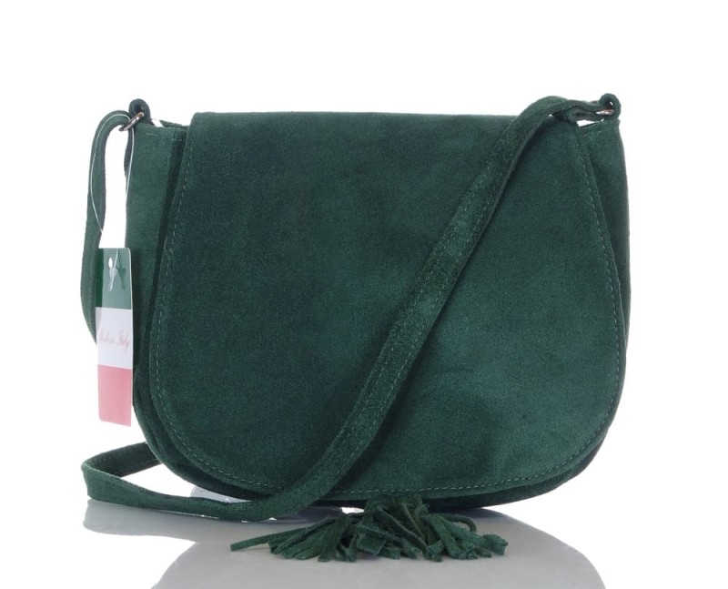Zielona zamszowa listonoszka z frędzlem