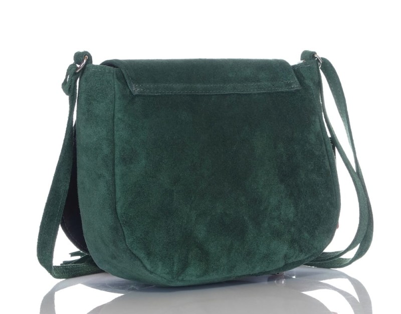 Zielona zamszowa listonoszka z frędzlem