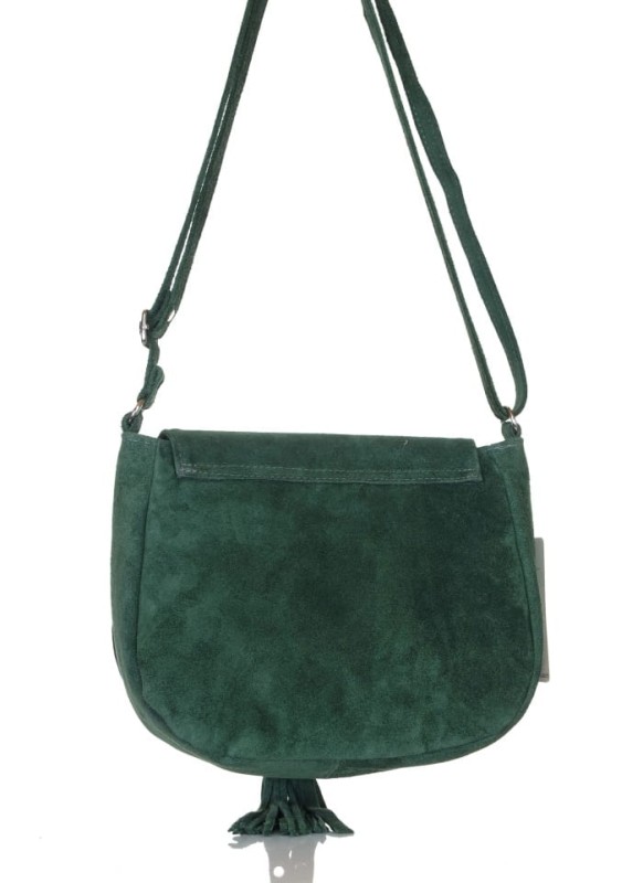Zielona zamszowa listonoszka z frędzlem