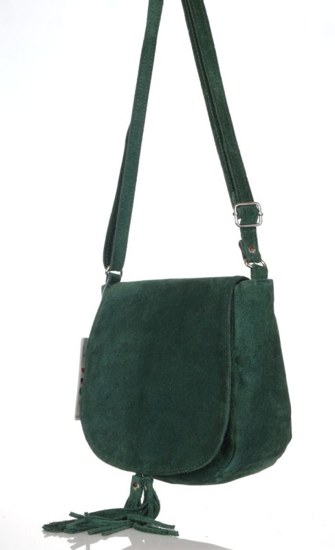 Zielona zamszowa listonoszka z frędzlem