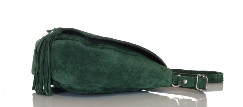 Zielona zamszowa listonoszka z frędzlem
