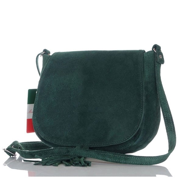 Zielona zamszowa listonoszka z frędzlem