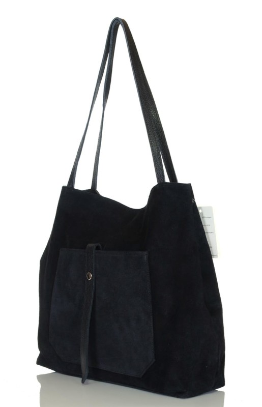 Włoski czarny zamszowy shopper SKÓRA