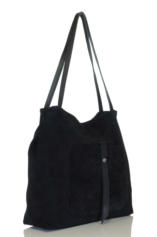 Włoski czarny zamszowy shopper SKÓRA