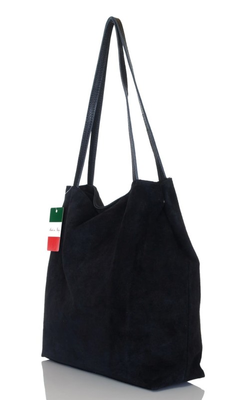 Włoski czarny zamszowy shopper SKÓRA