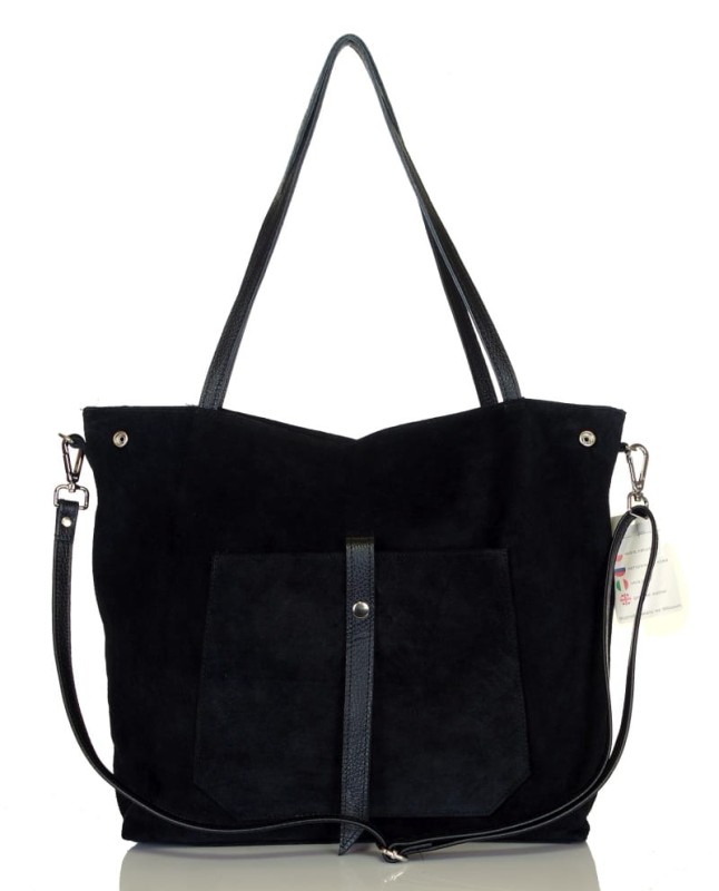 Włoski czarny zamszowy shopper SKÓRA