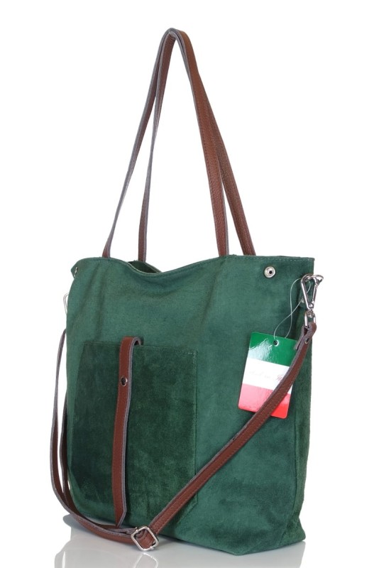 Włoski zielony zamszowy shopper SKÓRA