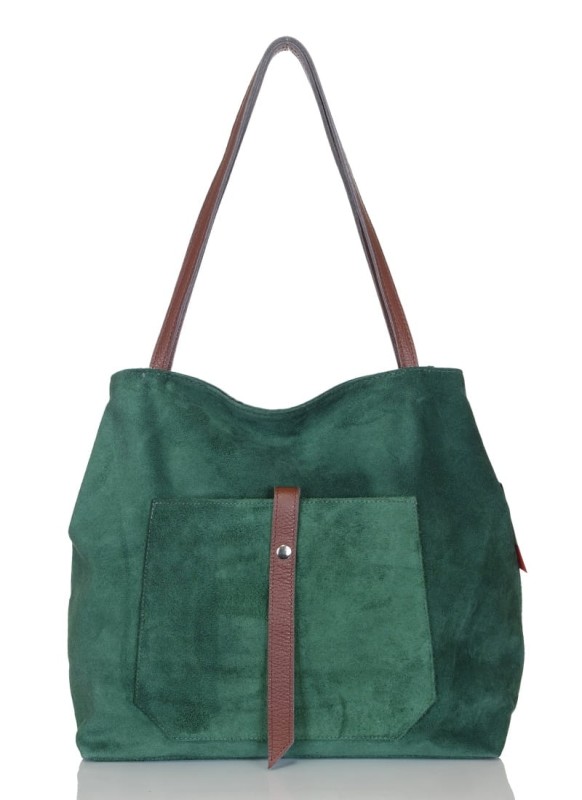 Włoski zielony zamszowy shopper SKÓRA