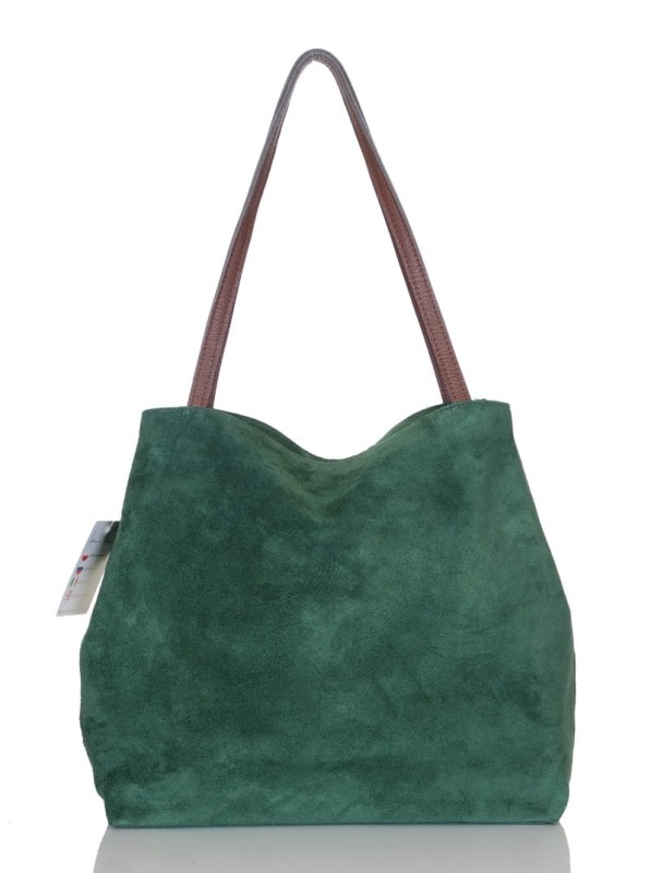 Włoski zielony zamszowy shopper SKÓRA