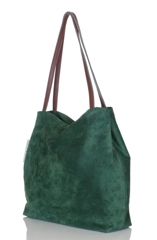 Włoski zielony zamszowy shopper SKÓRA