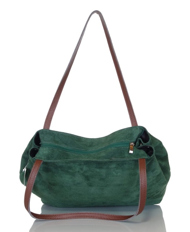 Włoski zielony zamszowy shopper SKÓRA