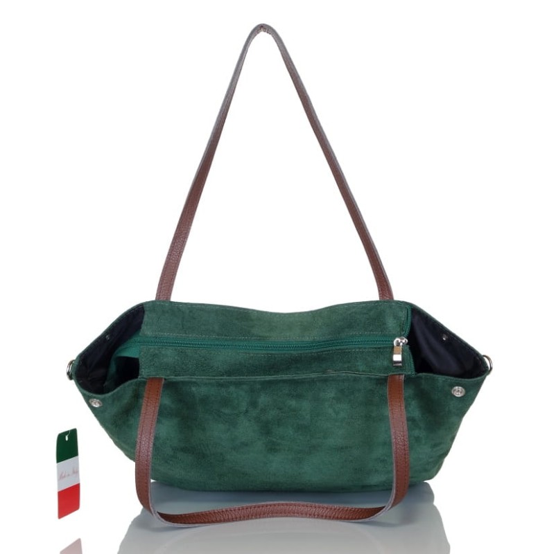 Włoski zielony zamszowy shopper SKÓRA