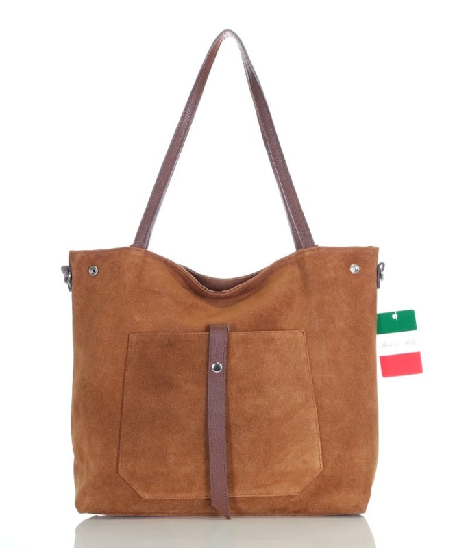 Włoski rudy zamszowy shopper SKÓRA