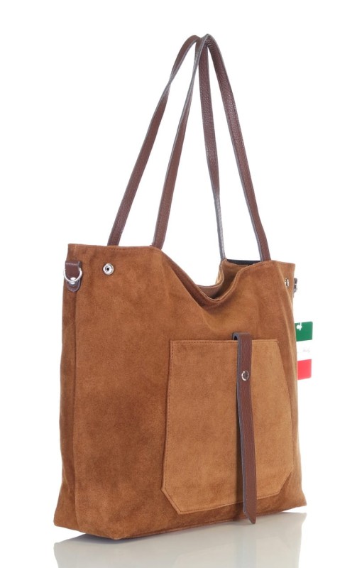 Włoski rudy zamszowy shopper SKÓRA