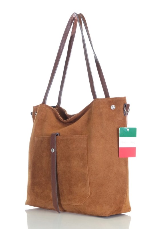Włoski rudy zamszowy shopper SKÓRA