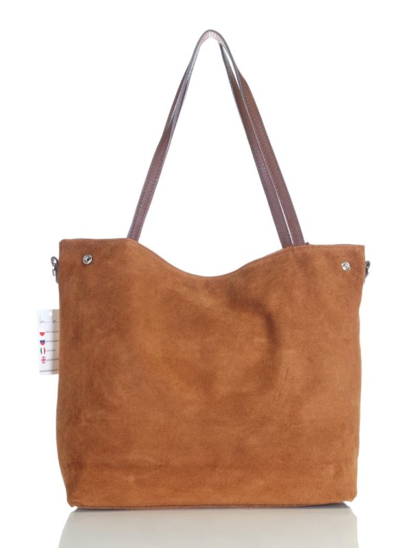 Włoski rudy zamszowy shopper SKÓRA