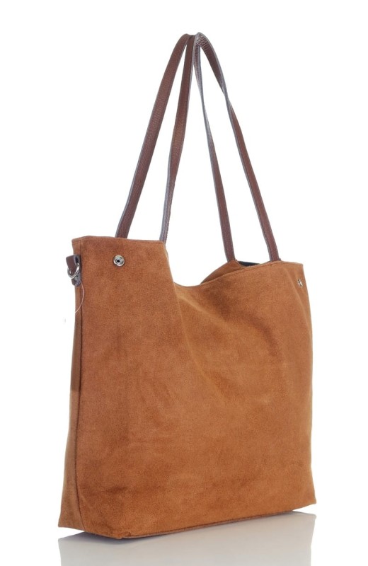 Włoski rudy zamszowy shopper SKÓRA