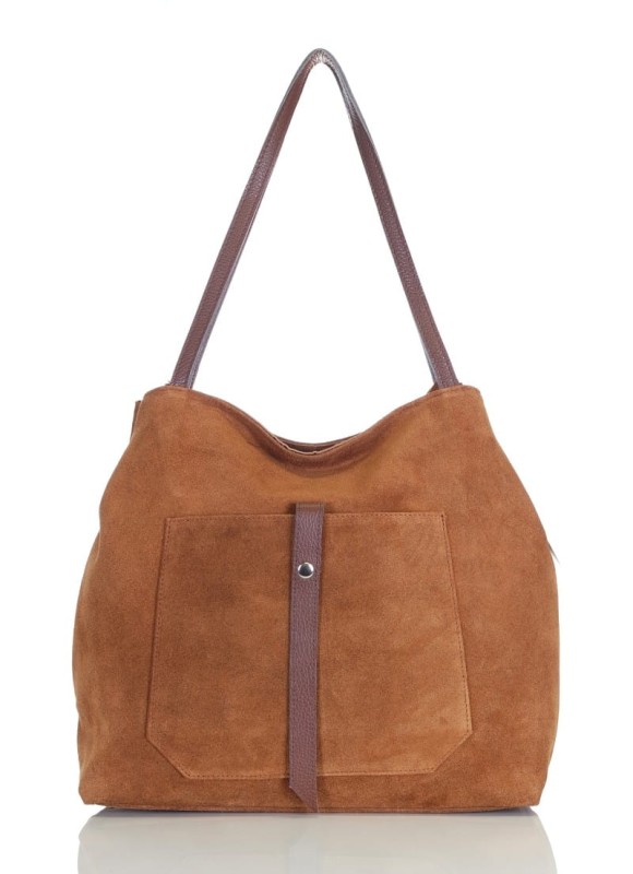 Włoski rudy zamszowy shopper SKÓRA
