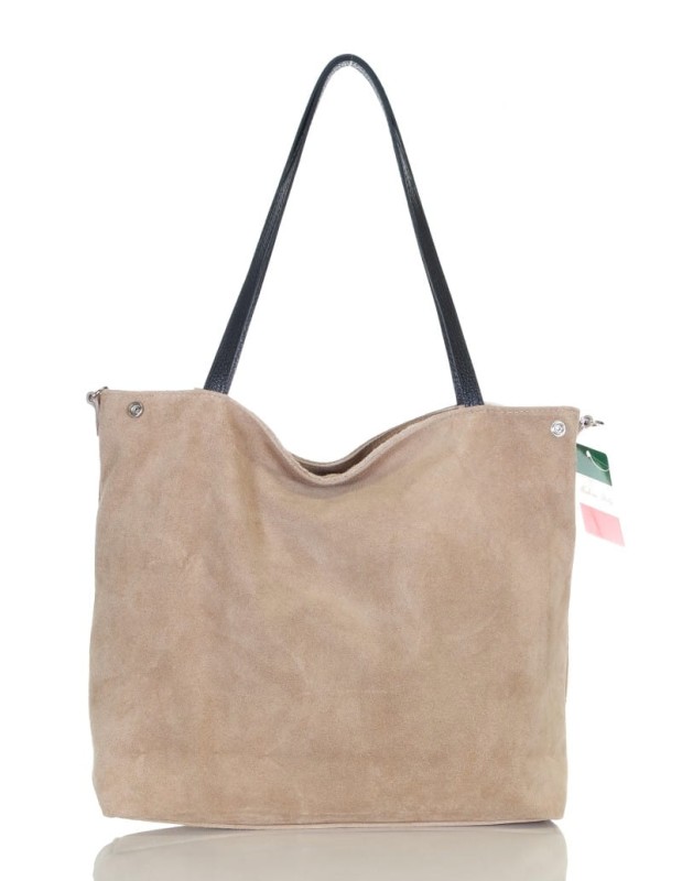 Włoski beżowy zamszowy shopper SKÓRA