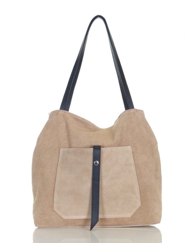 Włoski beżowy zamszowy shopper SKÓRA