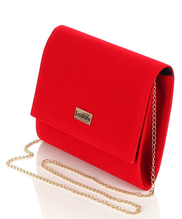 Zamszowa kopertówka czerwona na łańcuszku W49z