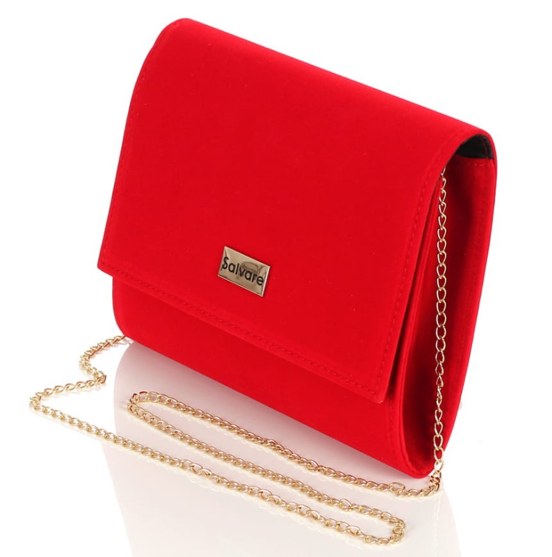 Zamszowa kopertówka czerwona na łańcuszku W49z