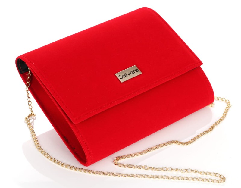 Zamszowa kopertówka czerwona na łańcuszku