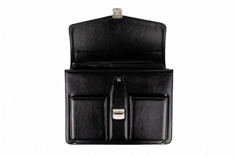Duża Aktówka Męska Skórzana Tizano T02 – Czarna Torba na Dokumenty A4 i Laptopa