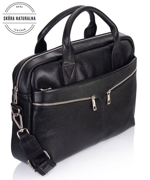 Czarna skórzana torba męska