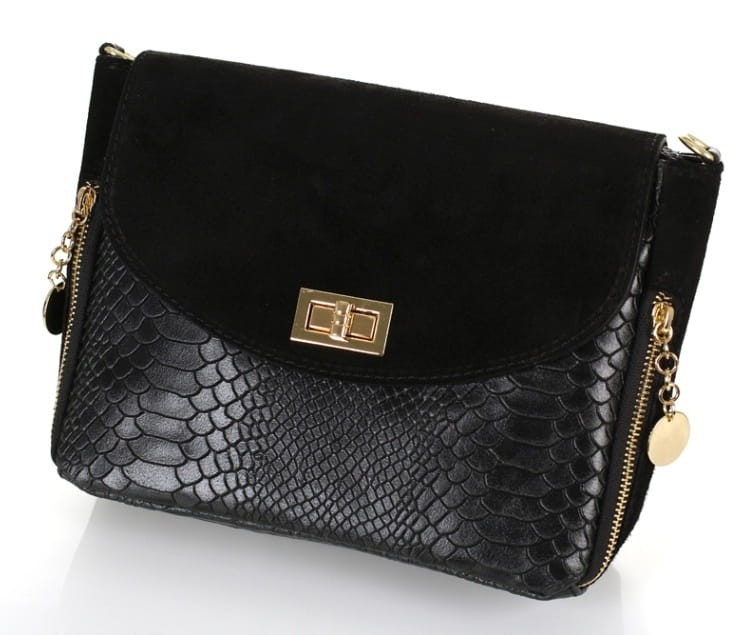 era Pelle Zjawiskowa czarna skórzana torebka S6