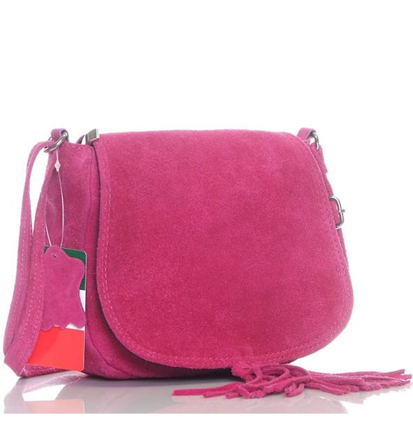 Zamszowa listonoszka z frędzlem FUKSJA