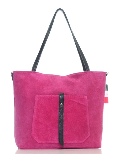 Włoski zamszowy shopper SKÓRA Fuksja