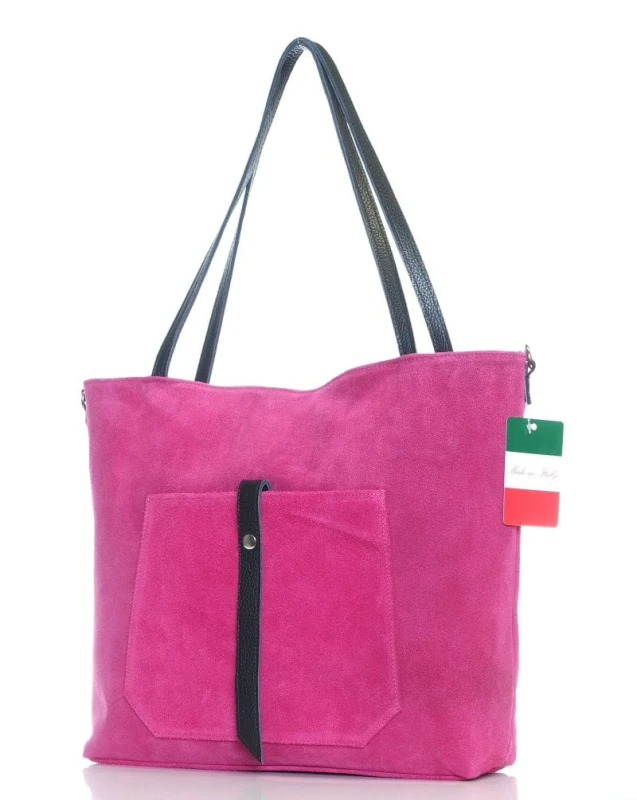 Włoski zamszowy shopper SKÓRA Fuksja