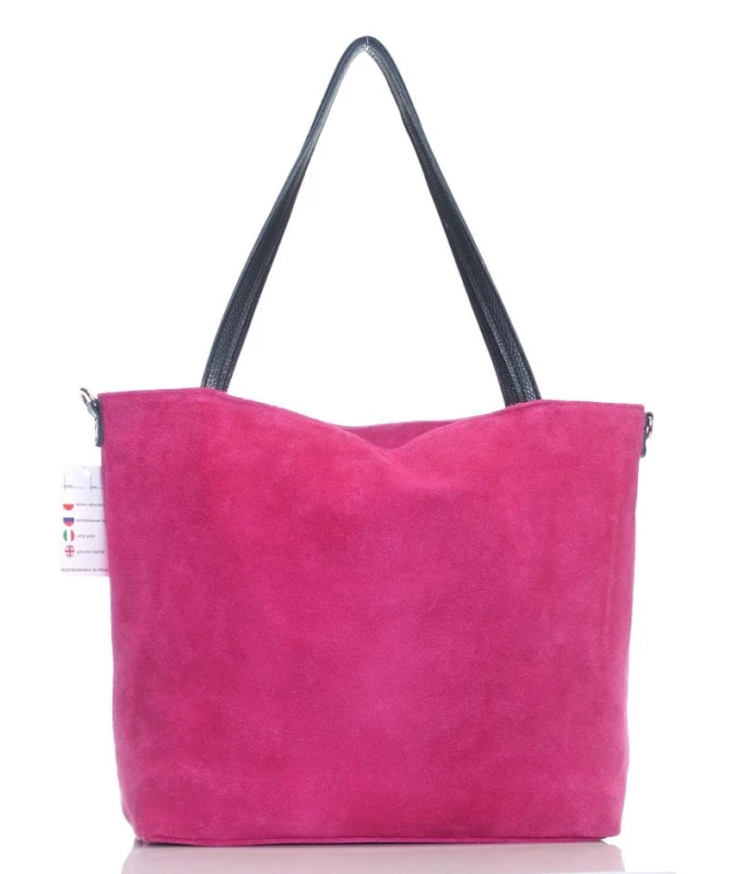 Włoski zamszowy shopper SKÓRA Fuksja