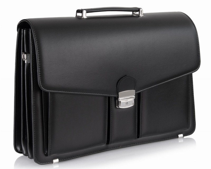 Duża Aktówka Męska Skórzana Tizano T02 – Czarna Torba na Dokumenty A4 i Laptopa