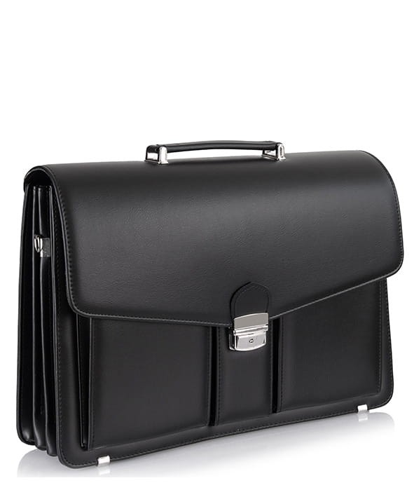 Duża Aktówka Męska Skórzana Tizano T02 – Czarna Torba na Dokumenty A4 i Laptopa