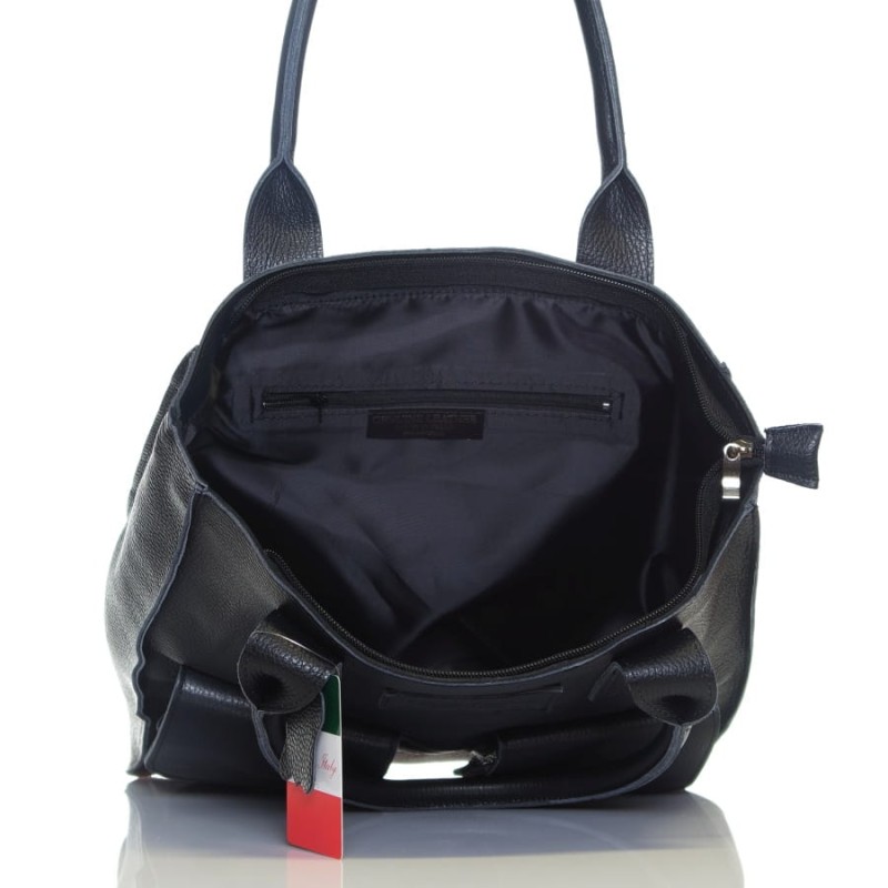 VERA PELLE Włoska skórzana torba shopper bag Czarna skóra naturalna