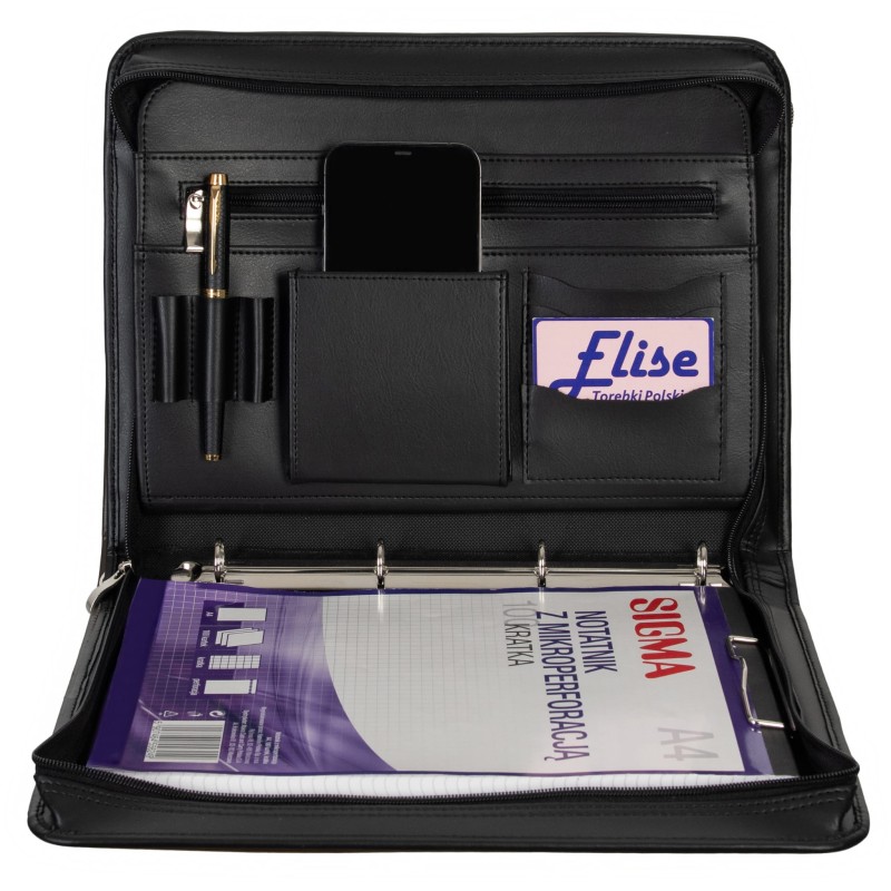 Elegancka Aktówka A4 Tizano BW05 – Biuwar Konferencyjny z Ringami i Klipsem