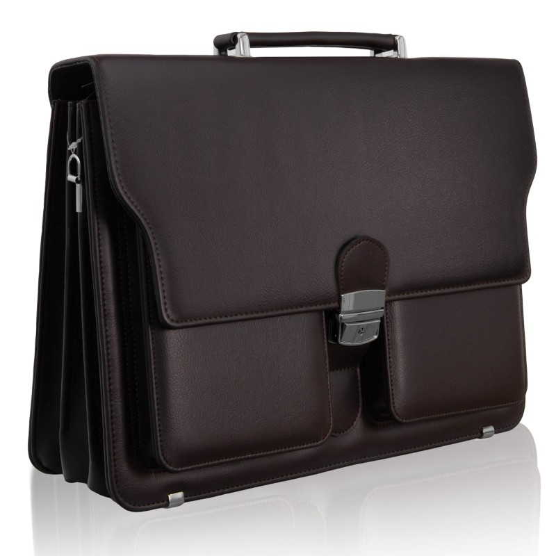 Elegancka teczka męska na laptopa T18 – Aktówka brązowa (Czekolada) | Produkt Polski