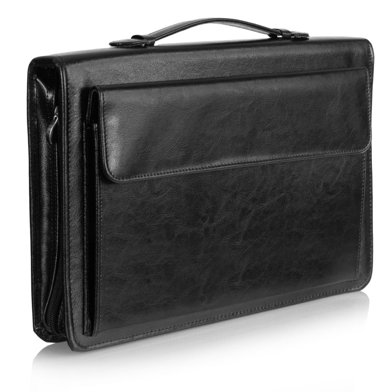 Elegancka Aktówka Męska Skórzana A4 – Czarna Biurowa Torba na Dokumenty z Ringami