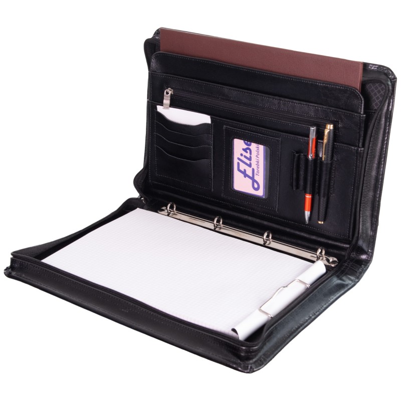 Elegancka Aktówka Męska Skórzana A4 – Czarna Biurowa Torba na Dokumenty z Ringami